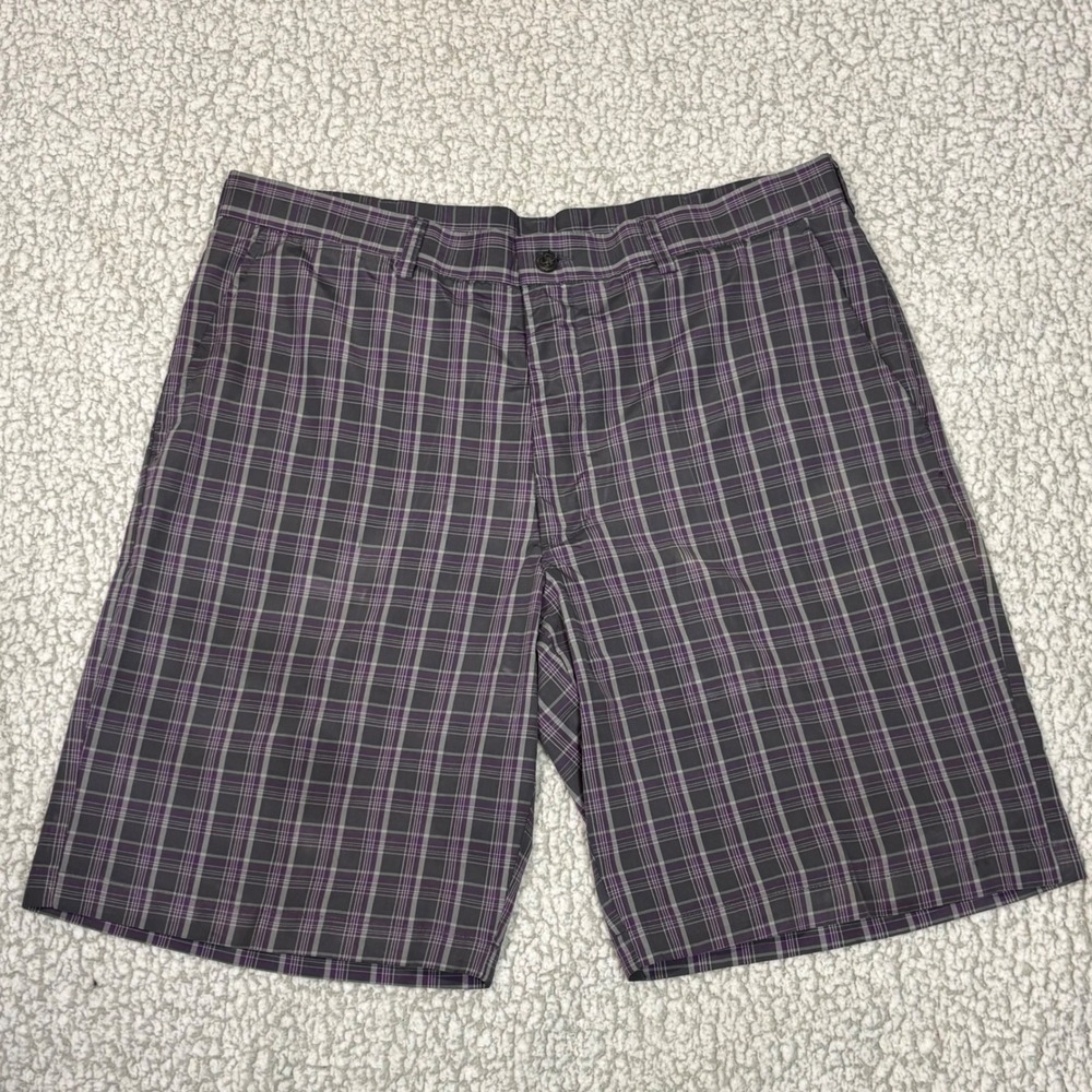 Ben Hogan Performance Mens Plaid Golf Shorts Grey Purple Flat Front‎ Size 36